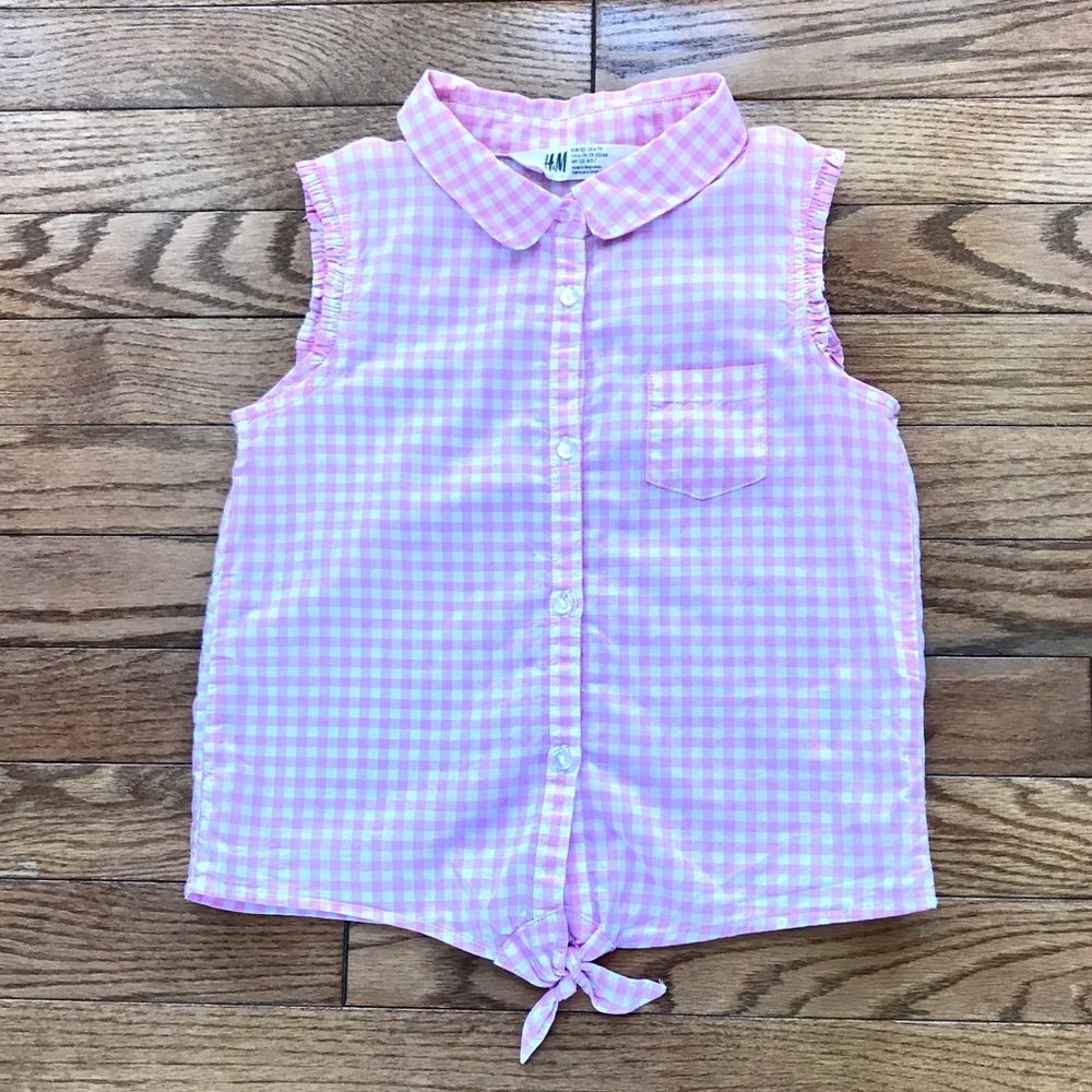 H&M NWT Girls Pink White Gingham Sleeveless Top Sz 7/8